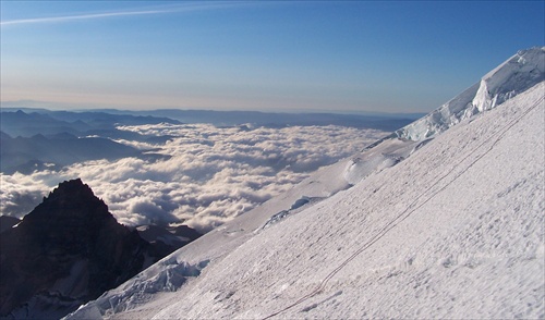 obedik pred vrcholom sopky Mt. Ranier