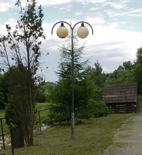 Lampa pri červenom smreku