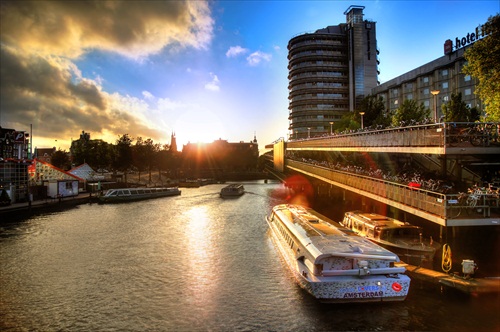 Sunset in the center of Amsterdam