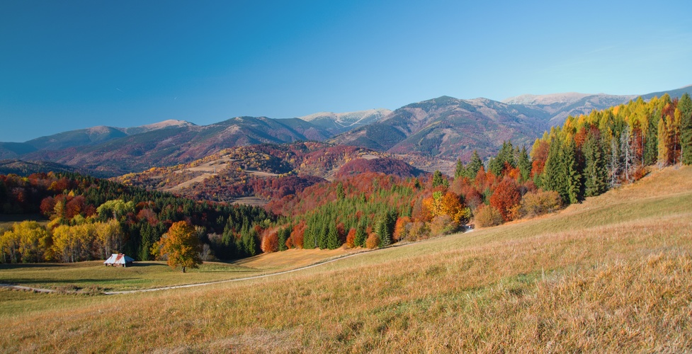 jesenná panoráma Nízkych Tatier (Pohanské, jeseň 2021)